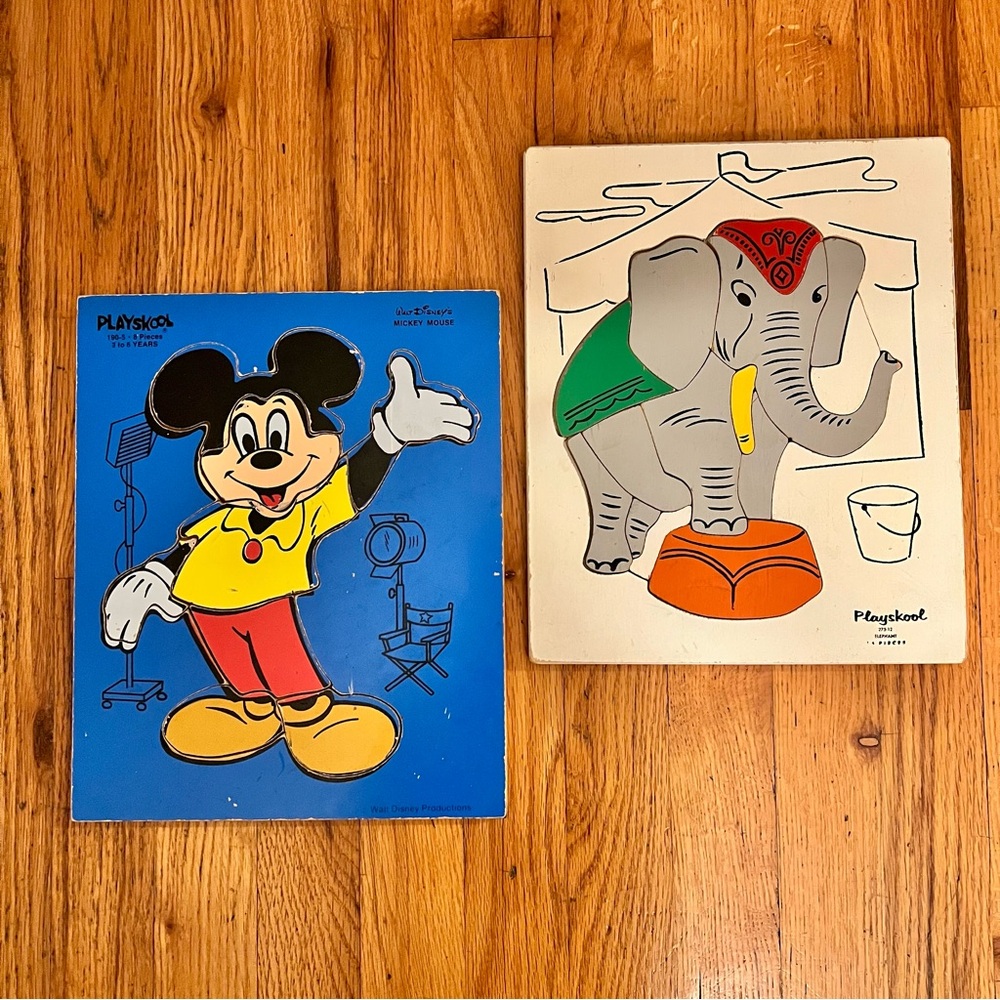 Vintage PlayskoolMickey Mouse and Elephant Puzzle Set of 2